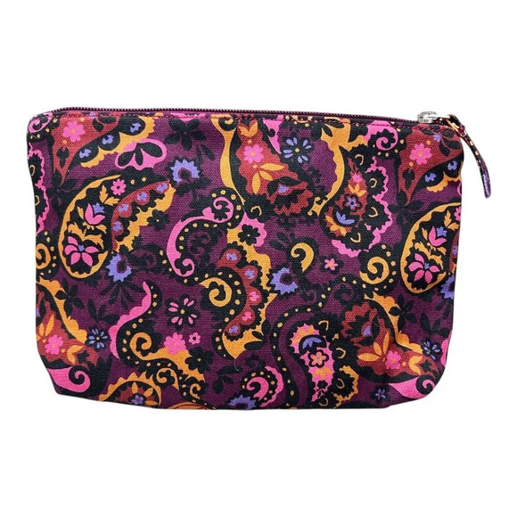 Ann Taylor Purple Floral Cosmetic Travel Bag Wristlet Clutch NWT - Picture 2 of 4
